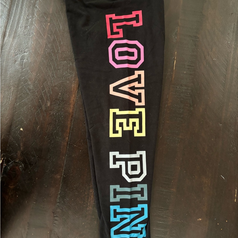 Women Black Leggings with Colorful Lettering